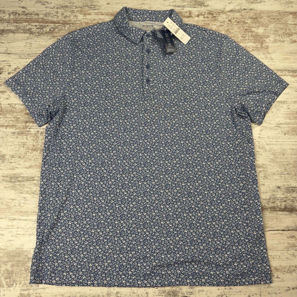 NWT J.Crew Performance Polo Shirt Men's XL COOLMAX Blue White Floral Golf BQ058